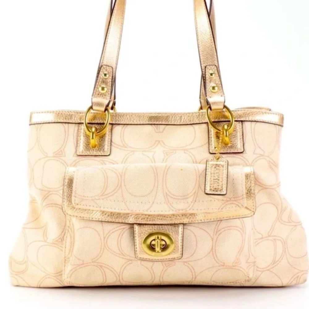 Coach Beige‎ Shoulder Bag with Gold Details